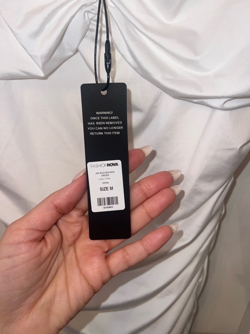 White Ruched Midi Dress with Knot Front - Picture 4 of 4
